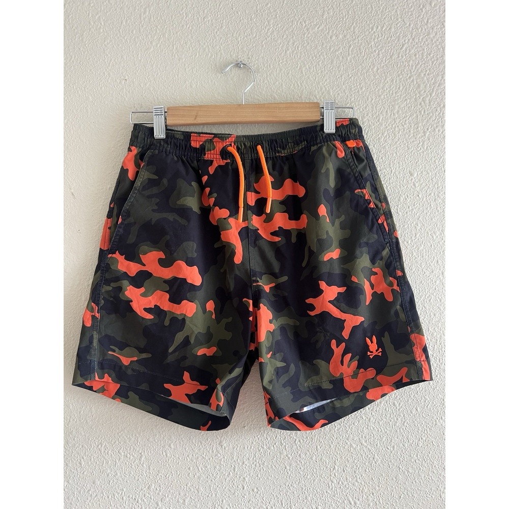 Psycho Bunny Boys XL 18-20 Swim Trunks Orange Camo Shorts Liner Cut Out Read *